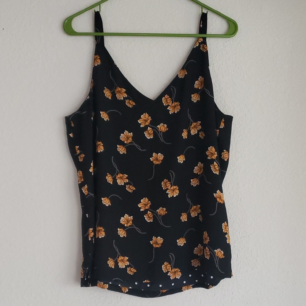 Floral V-Neck Black & Mustard Camisole Top